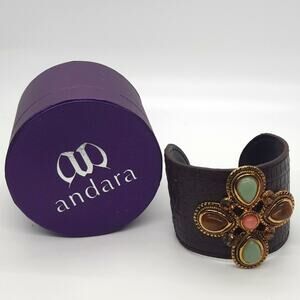 Andara Medallion Leather Cuff Jade & Tiger Eye